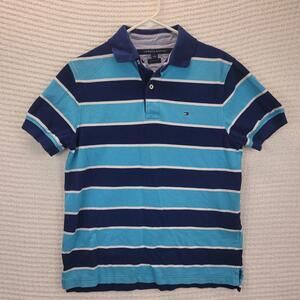 Tommy Hilfiger Classic Fit Blue Light Blu Stripe Mens Sm Short Sleeve Polo Shirt